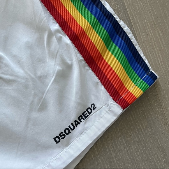 DSQUARED2 White Swim Shorts with Rainbow Stripe - Picture 6 of 9